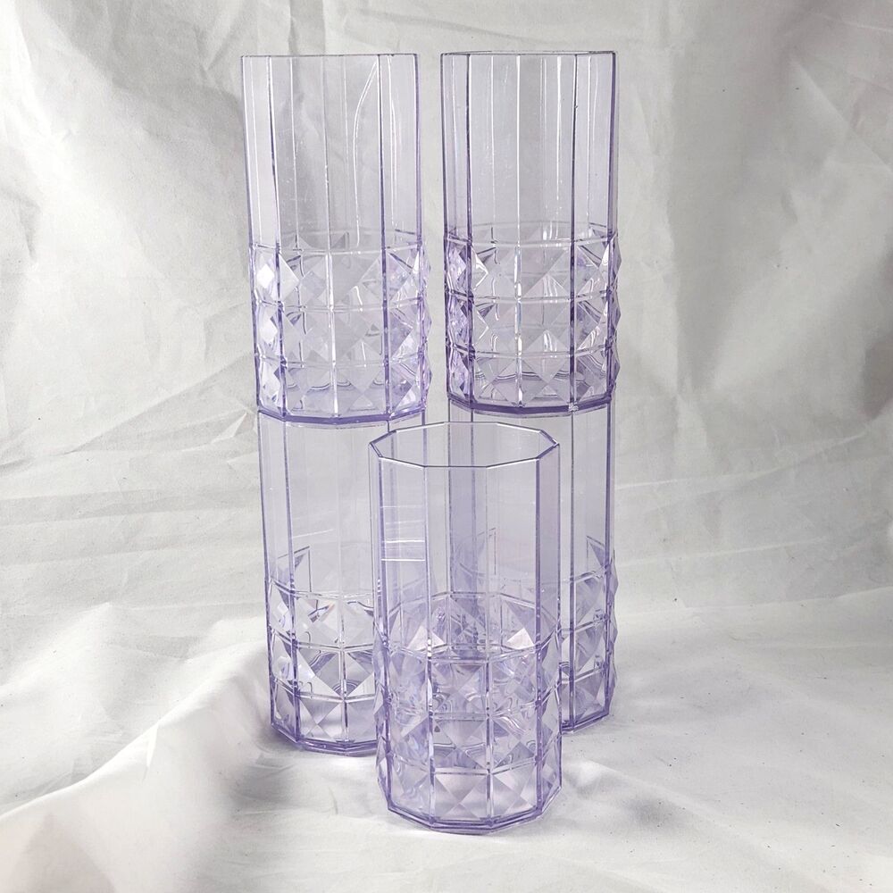 Set of 5 Vtg Dansk Designs 16 oz Amethyst Acrylic Tumblers Diamond Pool Patio